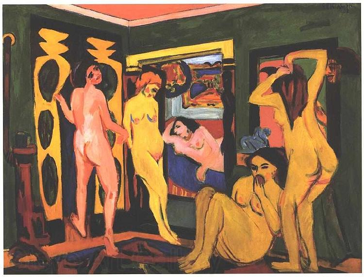 Ernst Ludwig Kirchner Bathing women in a room Norge oil painting art